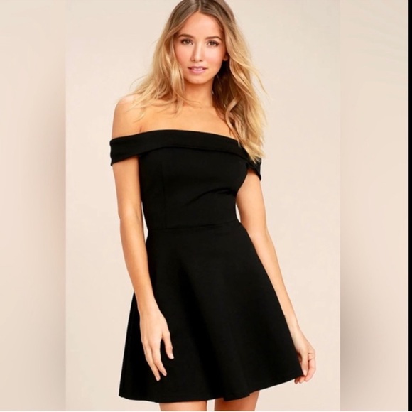 Lulu’s Season of Fun Black Off-the-Shoulder Skater Dress Women’s Size Small - Picture 2 of 13
